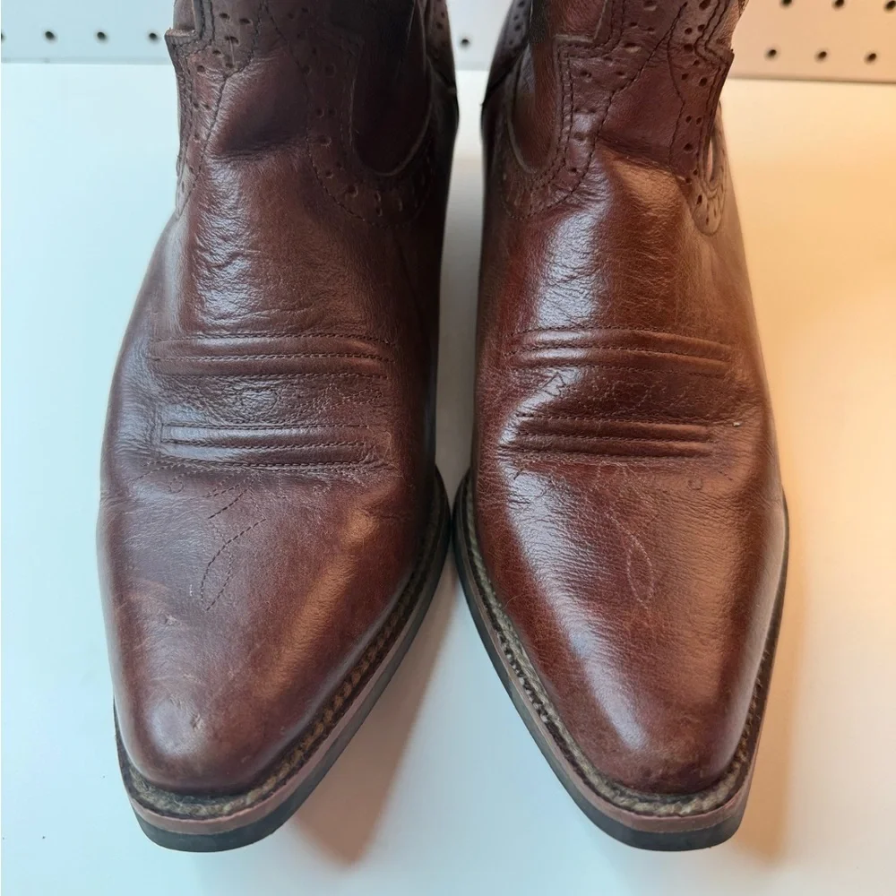 Brown Leather Western Mid-Calf Cowboy Boots - Picture 13 of 16